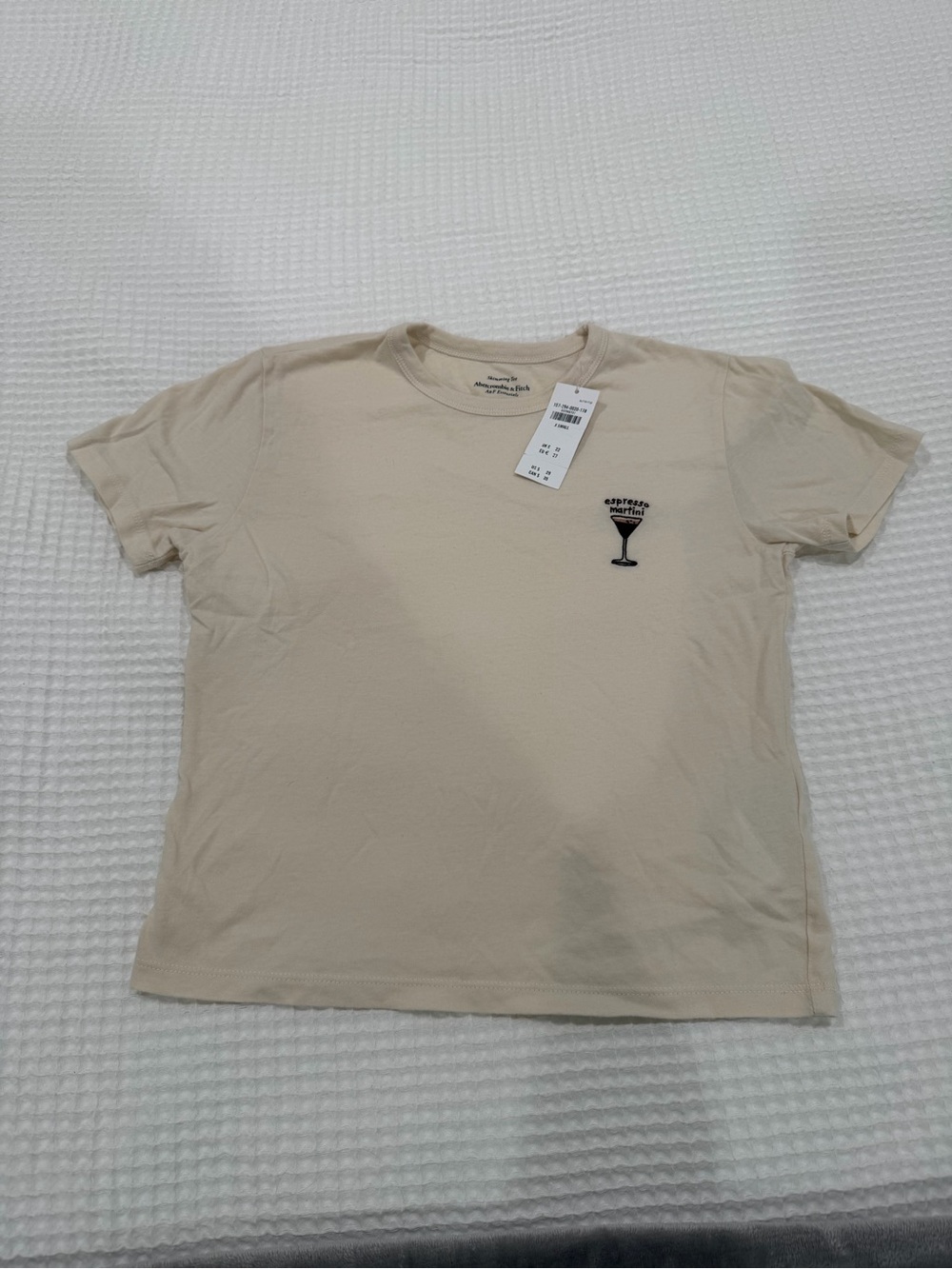 Abercrombie & Fitch Cream Short Sleeve Tee with Cocktail Embroidery